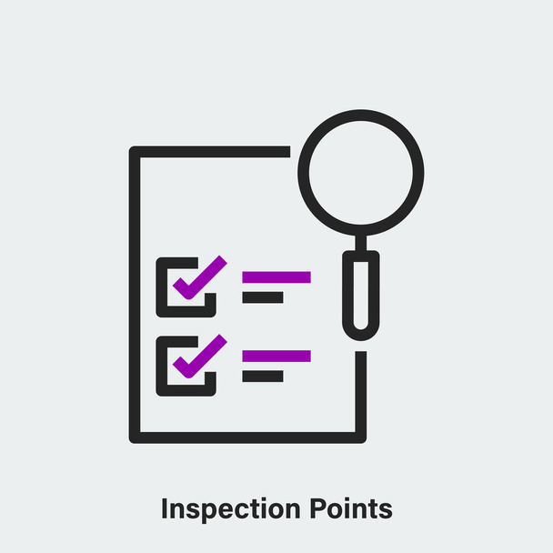 Vector outline icon inspection points. Isolated linear pictogram of checkup documents and magnifying glass - Vector, Image