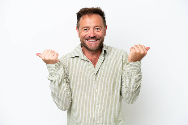 Middle age caucasian man isolated on white background with thumbs up gesture and smiling - Foto, Imagem