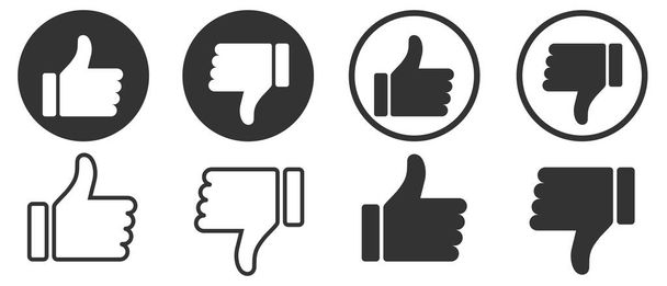 Thumbs up and thumbs down. Like and dislike icons collection set. Modern graphic elements for web banners, web sites, printed materials, infographics. Vector illustration isolated on white background - Foto, imagen