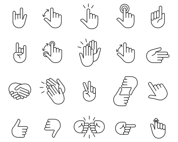 Hand icon set. Clapping hands and other gestures, Brofisting gesture. Thin line art icons set.Black vector symbols isolated on white. - Photo, image