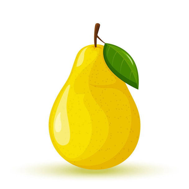 Fresh yellow pear with green leaf. Pear fruit isolated on a white background. - 写真・画像