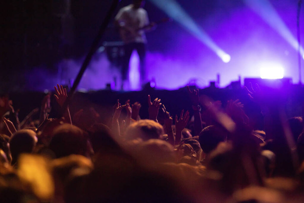  crowd partying stage lights live concert summer music festival - Fotó, kép