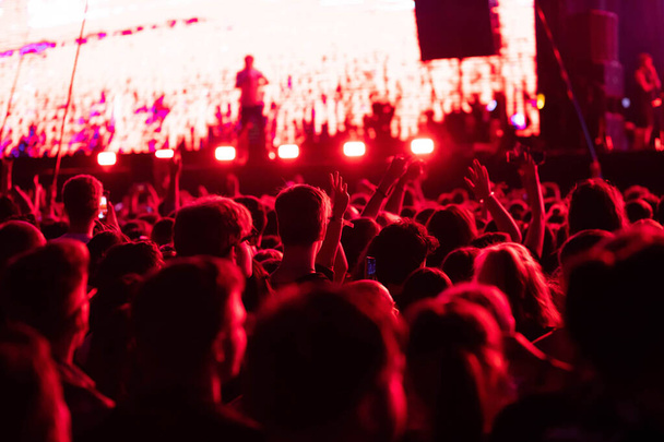  crowd partying stage lights live concert summer music festival - 写真・画像