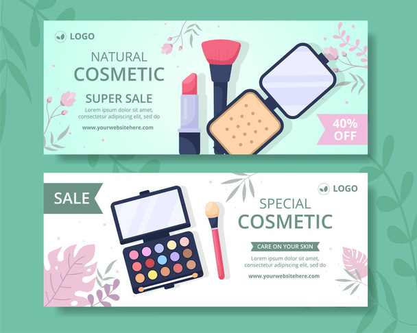 Makeup Cosmetics Collection Horizontal Banner Template Cartoon Background Illustration - Vecteur, image