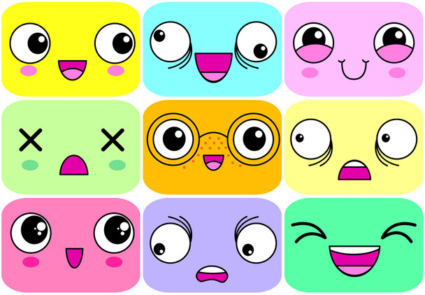 Rostos de desenhos animados com várias expressões
 - Vetor, Imagem