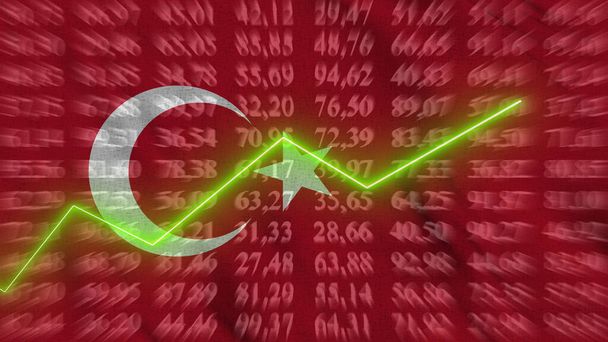 Turkey financial growth, Economic growth, Up arrow in the chart against the background flag, 3D rendering, Illustration - Foto, afbeelding