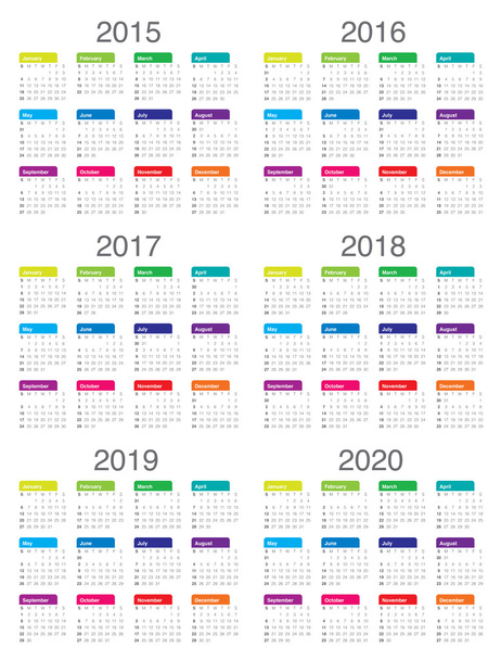 Kalender 2015 2016 2017 2018 2019 2020 - Vector, afbeelding