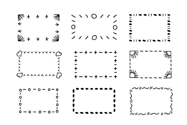 Conjunto de armações de doodle, monogramas desenhados à mão.Bordas e quadros com elementos esboçados simples para o seu design.Isolado. Vetor - Vetor, Imagem