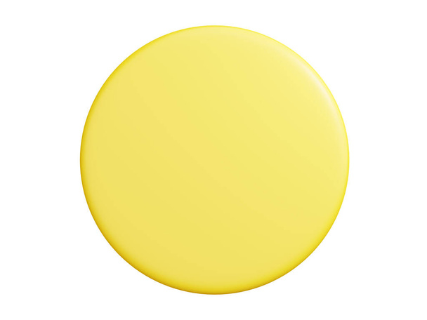 Bannerilevy 3d tehdä pyöreä muotoinen keltainen laatta tyhjällä tilaa tekstin edistämiseen ja mainontaan juliste. Sarjakuva tag ja paneeli käytettäväksi runko ja kyltti. - Valokuva, kuva
