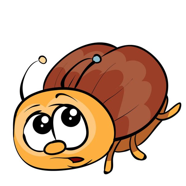 cute brown beetle character with big eyes scared of something and running away, cartoon illustration, isolated object on white background, vector, eps - Vektör, Görsel
