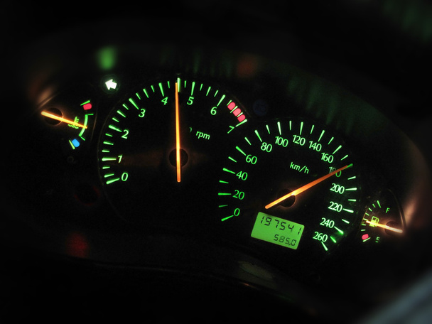 Sports car dashboard at night - Photo, Image