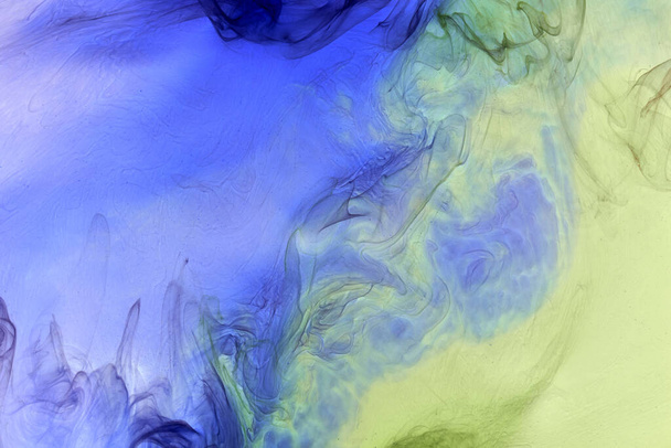 Liquid fluid art abstract background. Blue green acrylic paint underwater, galactic smoke ocean - Photo, Image
