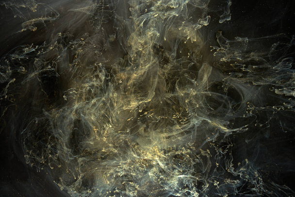 Liquid fluid art abstract background. Dark multicolored smoke dancing acrylic paints underwater, space ocean, universe explosion - Photo, image