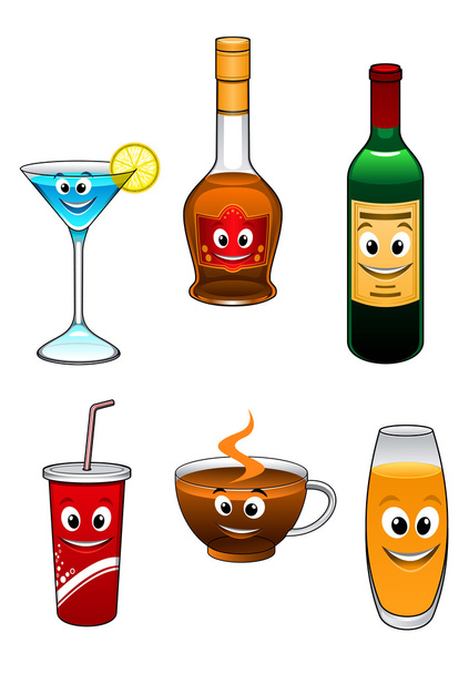 İçki ve içecek çizgi film karakterleri - Vektör, Görsel