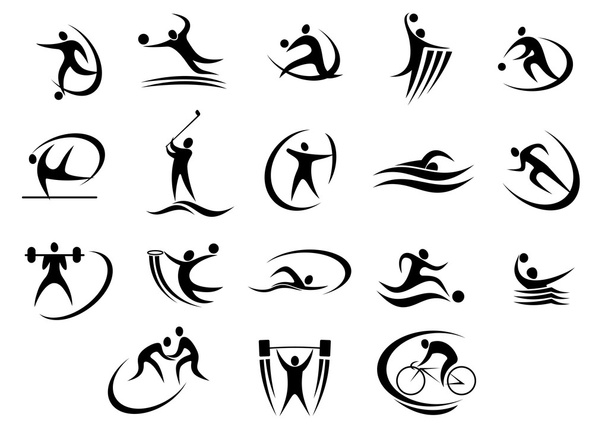 Fekete sziluettje stilizált sportolók készlet - Vektor, kép