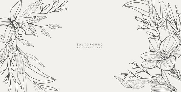 Set of botanical bakground, floral branch and leaves. Vintage foliage for wedding invitation, wall art or card template. Minimal line art drawing. Vector illustration - Vektor, Bild