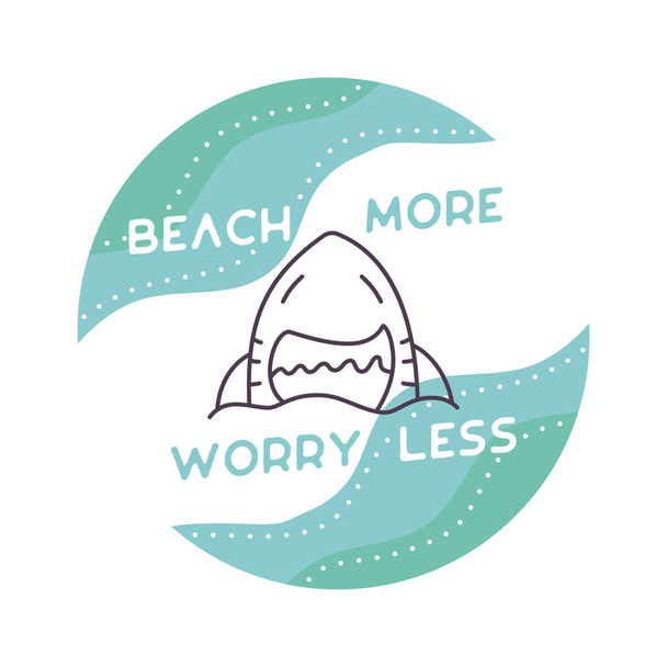Beach Summer signs quote design - Beach More worry less. Holiday Typography label and badge. Stock vector isolated on white background. - Vector, Image