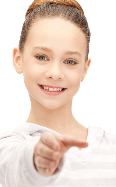 Teini-ikäinen tyttö avoin käsi valmiina kädenpuristukseen
 - Valokuva, kuva