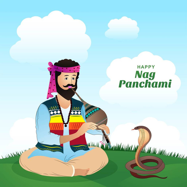 Beautiful hand drawn sapera nag panchami card illustration background - Vektor, kép