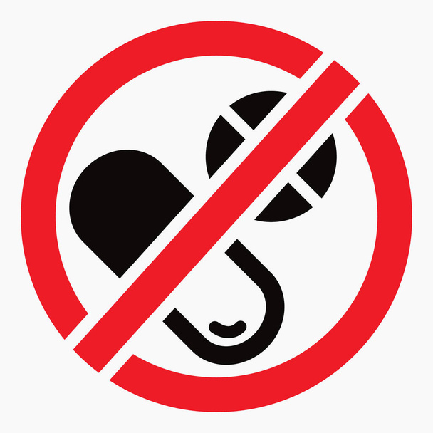 Pill prohibition icon. No medication. Prohibition of the transportation of medicines. Do not consume vitamins. Vector icon. - Vektor, Bild