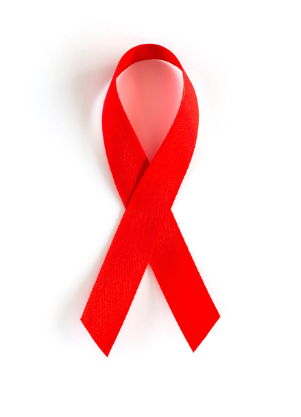 Aids Awareness Red heart Ribbon isolated on white background - Valokuva, kuva