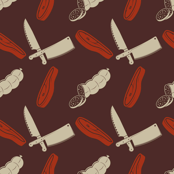 Butcher shop seamless pattern with sausage. Vector illustration - ベクター画像