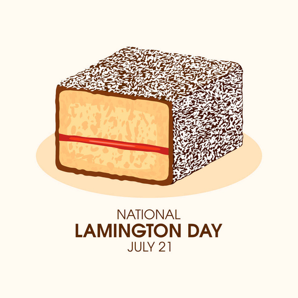 National Lamington Day vector. Lamington sponge cake with coconut icon vector. Australian chocolate dessert with jam drawing. July 21. Important day - Διάνυσμα, εικόνα