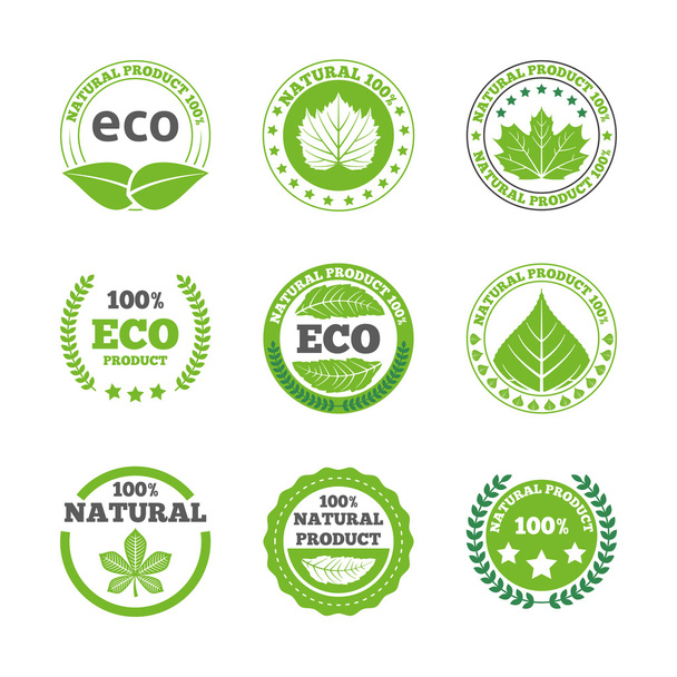 Набор значков экологических листьев
 - Вектор,изображение