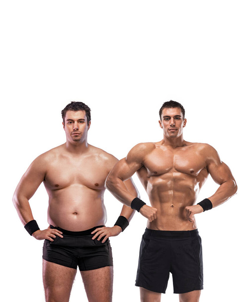 Inspiring Weight-Loss Transformation Before And After. The man was fat but became fit. Fat to athlete. - Φωτογραφία, εικόνα