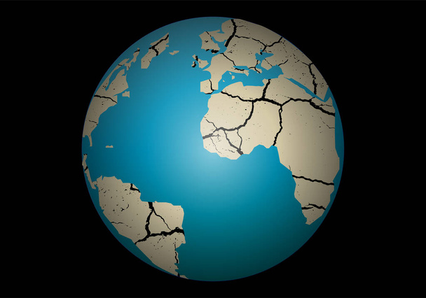 Drought on planet Earth on black background - Vector, imagen