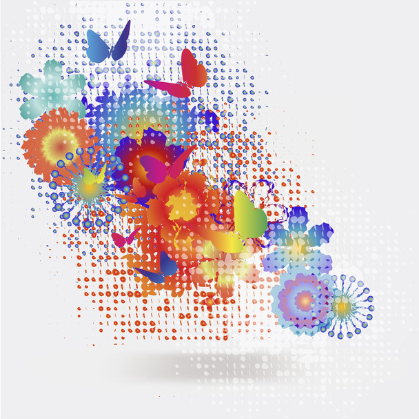 floral background with butterflies - Vector, Imagen