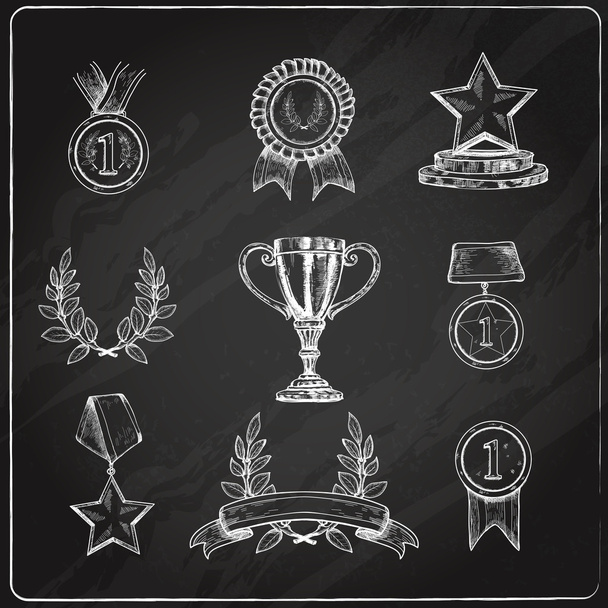 Award pictogrammen instellen schoolbord - Vector, afbeelding