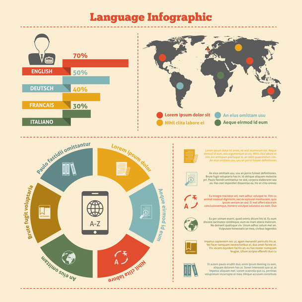 Vertaling en woordenboek infographics - Vector, afbeelding