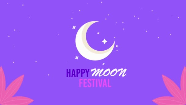 happy moon festival lettering with moon , 4k video animated - Metraje, vídeo