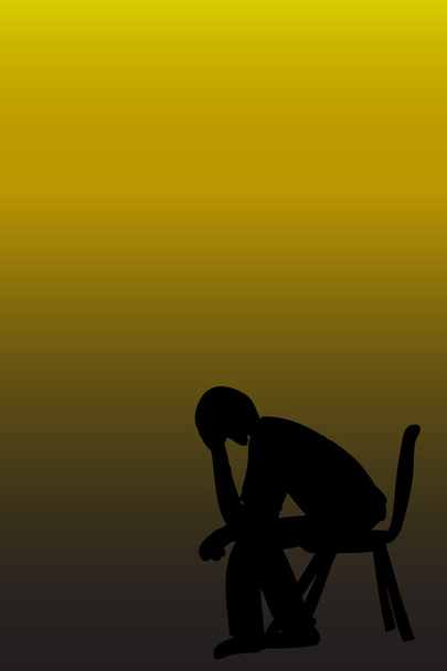 Силуэт Грустный человек сидит головой в руках на стуле
, - Фото, изображение