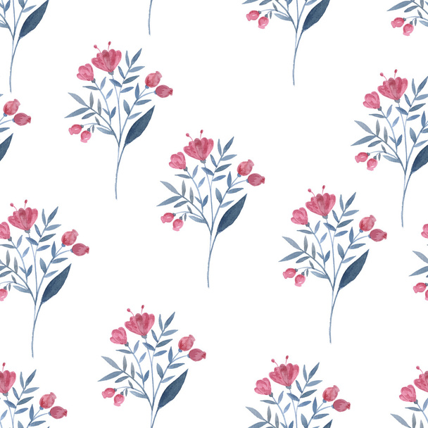 Pastel watercolor hand drawn pink  and cold blue abstract flower seamless pattern. - Vettoriali, immagini