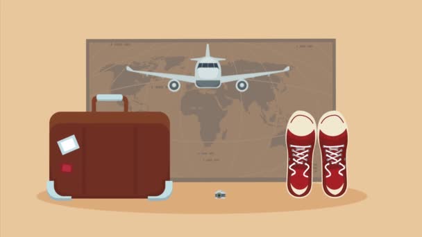 travel vacations animation with airplane , 4k video animated - Metraje, vídeo