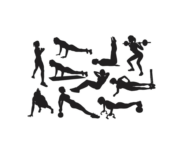 Fitness és Gym Silhouettes, művészeti vektor tervezés - Vektor, kép