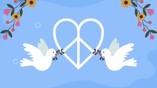 peace heart symbol with doves ,4k video animated - Felvétel, videó