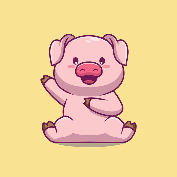 Cute pig waving hand cartoon illustration - Vektor, obrázek