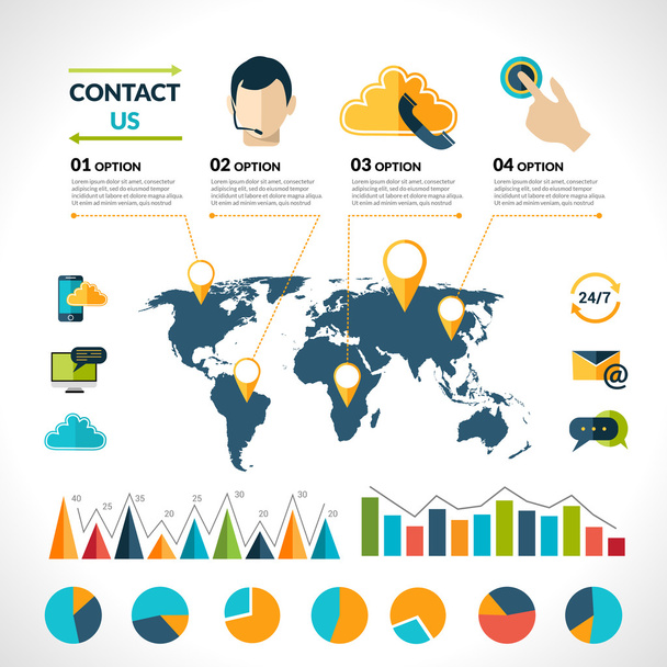 Lépjen kapcsolatba velünk infographics készlet - Vektor, kép