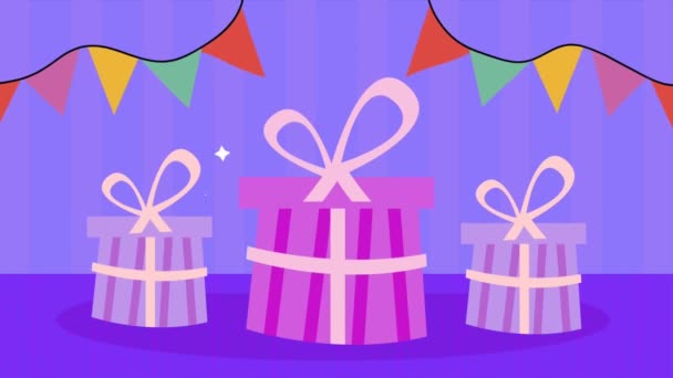 happy birthday animation with gifts ,4k video animated - Záběry, video