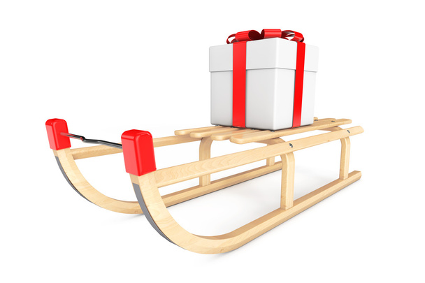 trineos de madera con caja de regalo
 - Foto, imagen