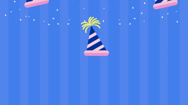 happy birthday animation with hats pattern ,4k video animated - Metraje, vídeo