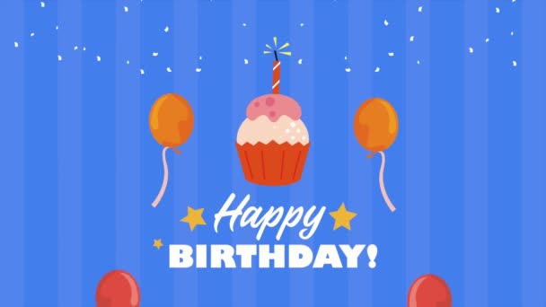 happy birthday lettering animation with cupcake ,4k video animated - Footage, Video