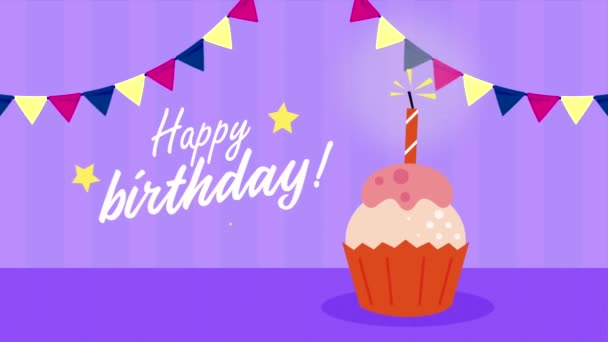 happy birthday lettering animation with garlands ,4k video animated - Imágenes, Vídeo