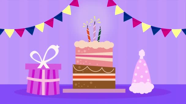 gelukkige verjaardag animatie met bloemenslingers, 4k video geanimeerd - Video
