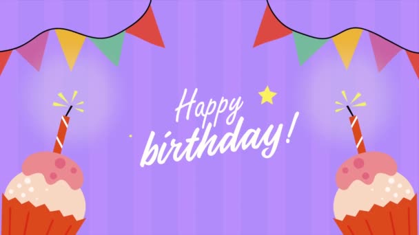 happy birthday lettering animation with garlands ,4k video animated - Materiał filmowy, wideo