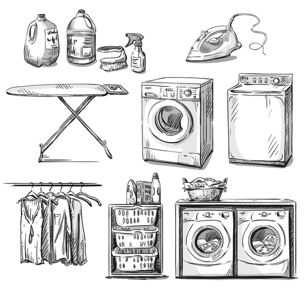 Big wash. Laundry objects. Vector sketch. - Vector, Image