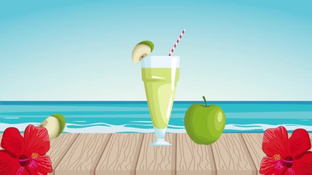 summer beach landscape with apple ,4k video animated - Πλάνα, βίντεο